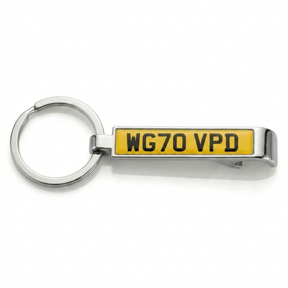 Number Plate Keyring with Bottle Opener – Mini Metal Registration Plate