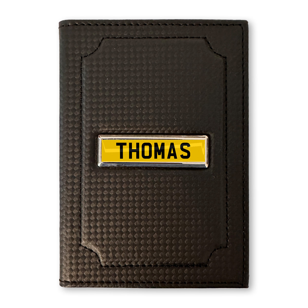 Passport & Card Holder Wallet PU Leather personalised with Name or Flag Black Carbon