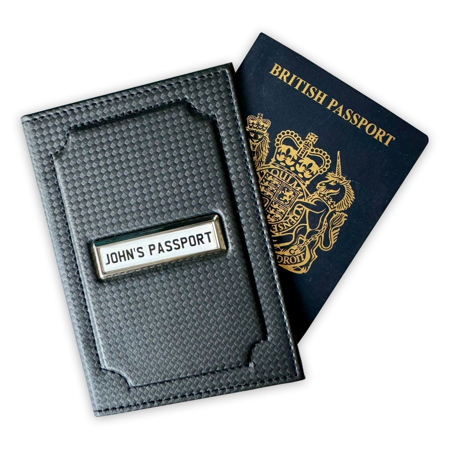 Passport & Card Holder Wallet PU Leather personalised with Name or Flag Black Carbon